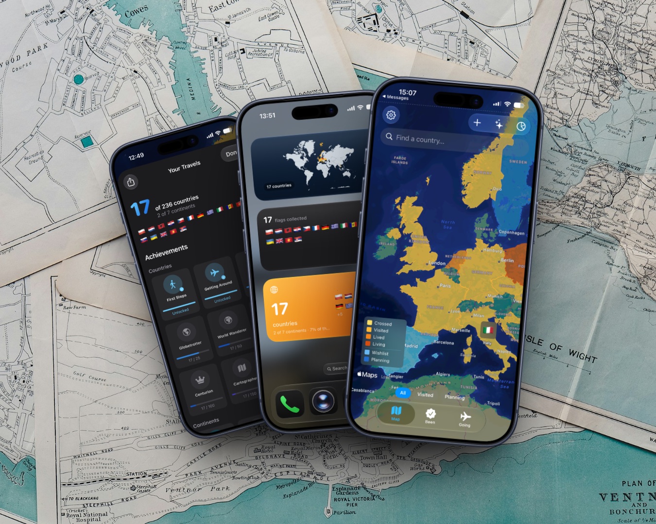 Worldward on iPhone showing the interactive world map