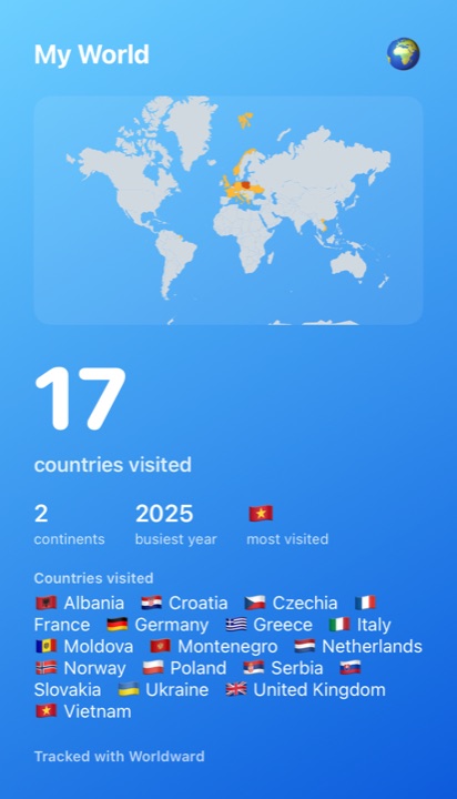 Customisable share card with travel statistics